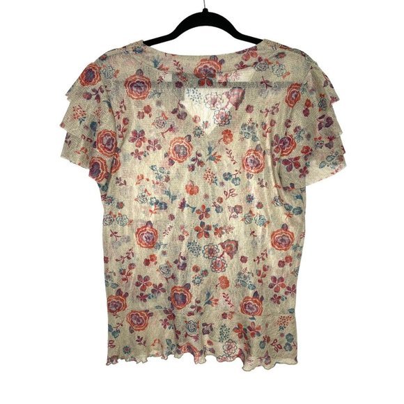 Preswick & Moore Women’s Large V Neck Floral Crochet Lace Layered Ruffle Top - Picture 2 of 5